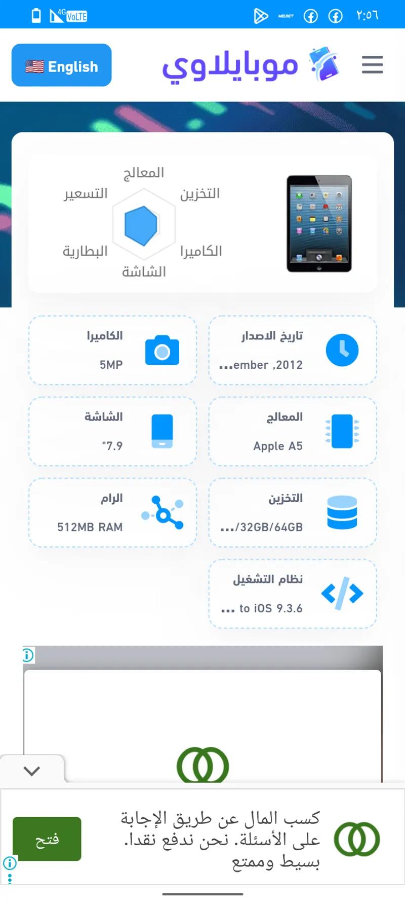 ايباد ميني 2012 مساحه 56 في مدينة بدر, القاهرة - 1,500 EGP