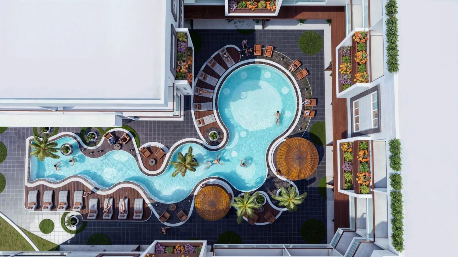 شقه فيو حمام سباحه مساحتها 65 متر مربع غرفتين