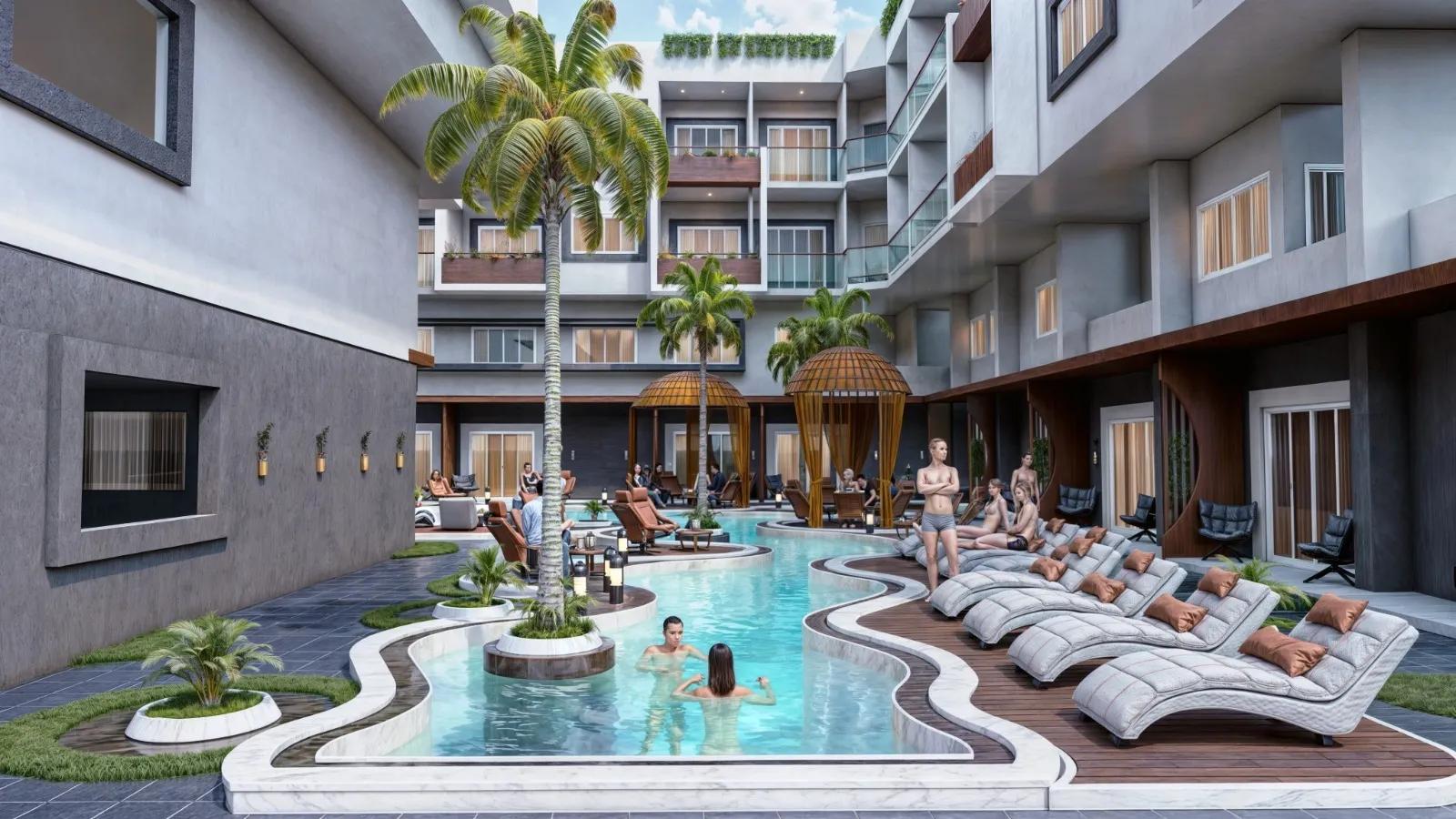 شقة 58 متر تشطيب الترا سوبر لوكس إطالة ع حمام السباحة