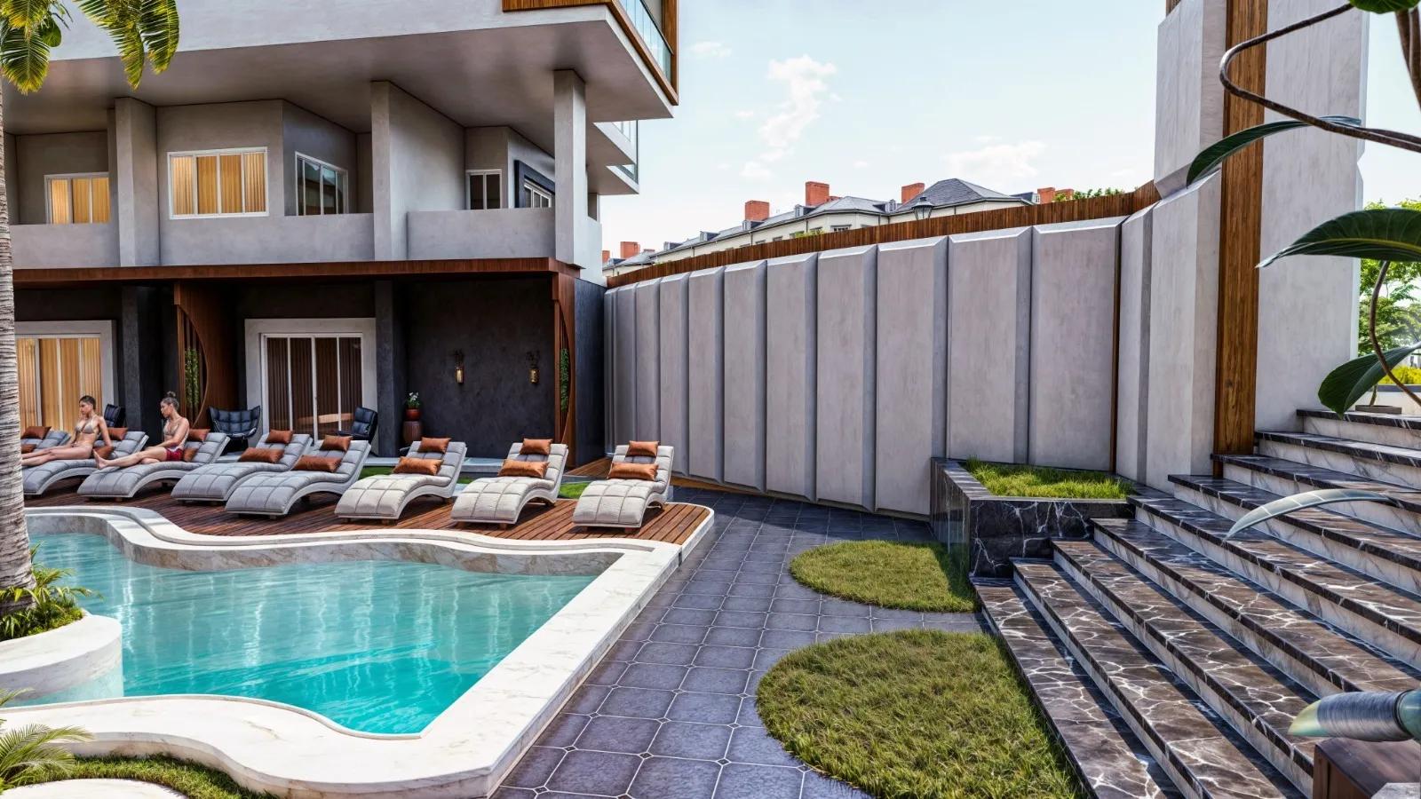 شقة 56م² أنيقة بإطلالة على حمام السباحة بانوراما مجاويش