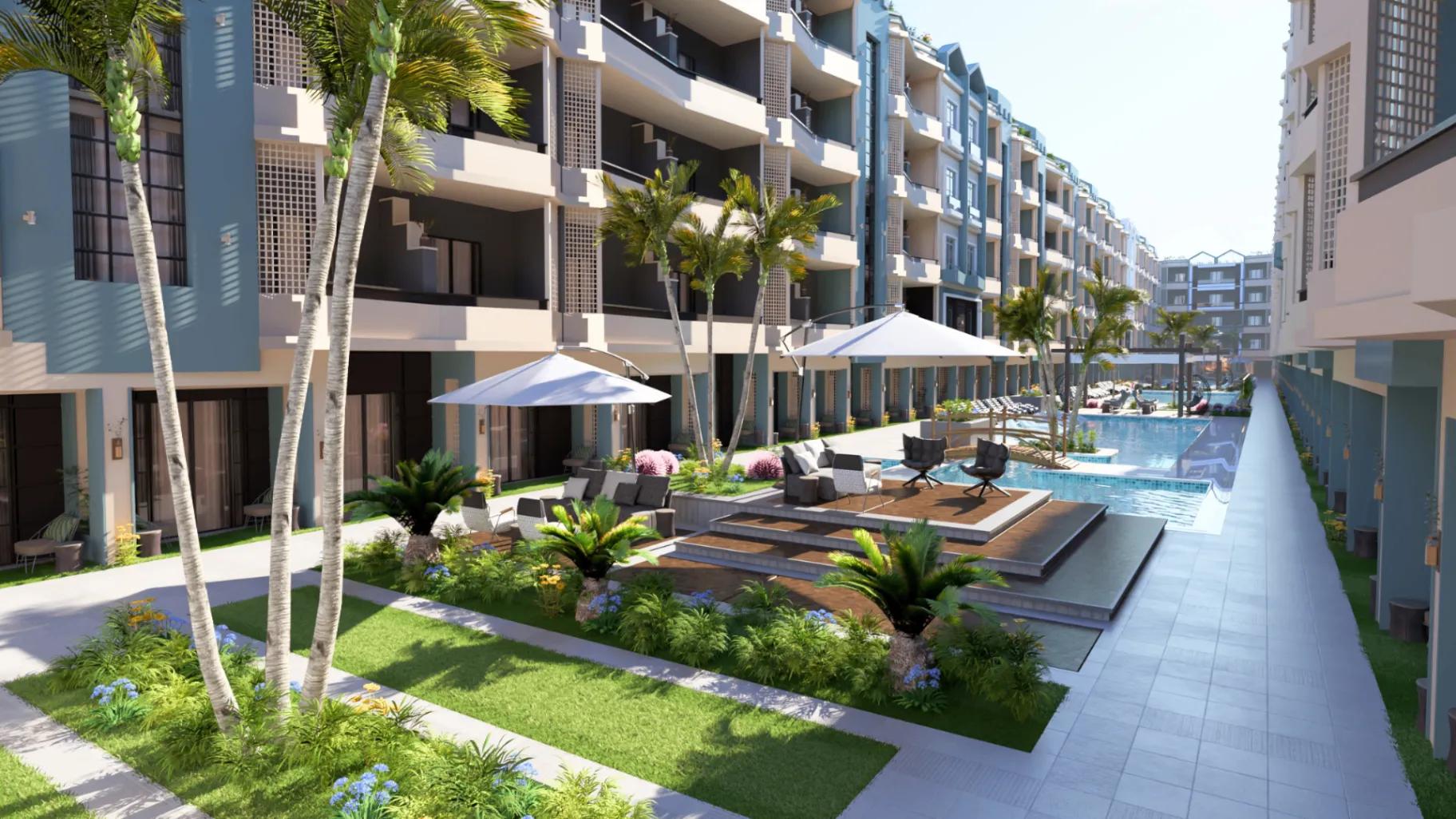 شقة 1 غرفة 66م² بإطلالة على حمام السباحة مرتفعات الغردقة