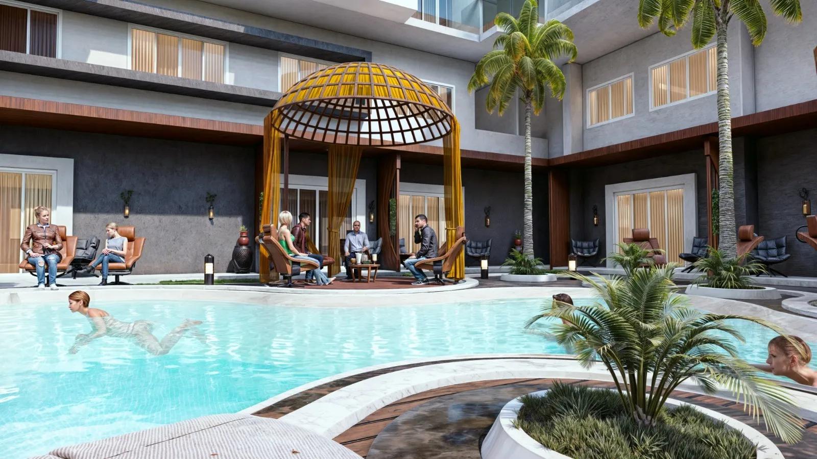 🏡 شقة 56م أوضة نوم بإطلالة حمام سباحة في الغردقة 🌊