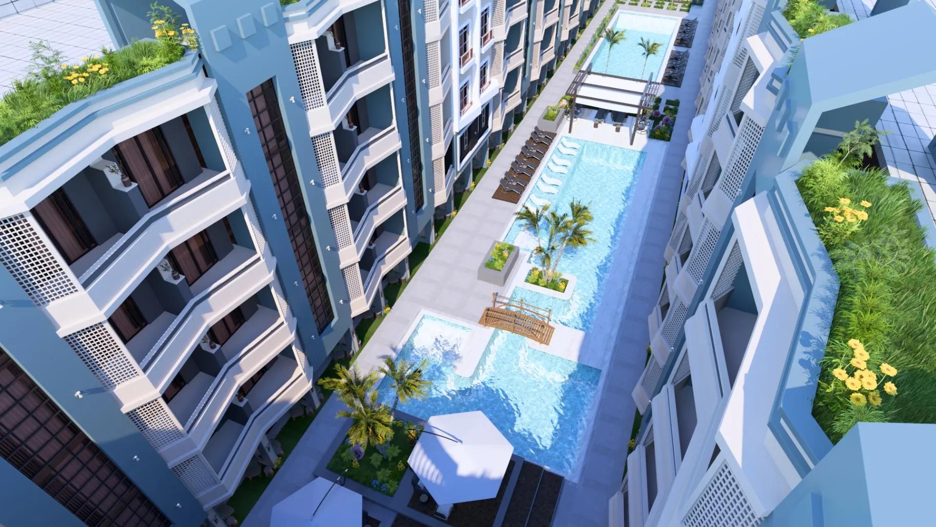 شقة 76م بإطلالة حمام سباحة في الغردقة