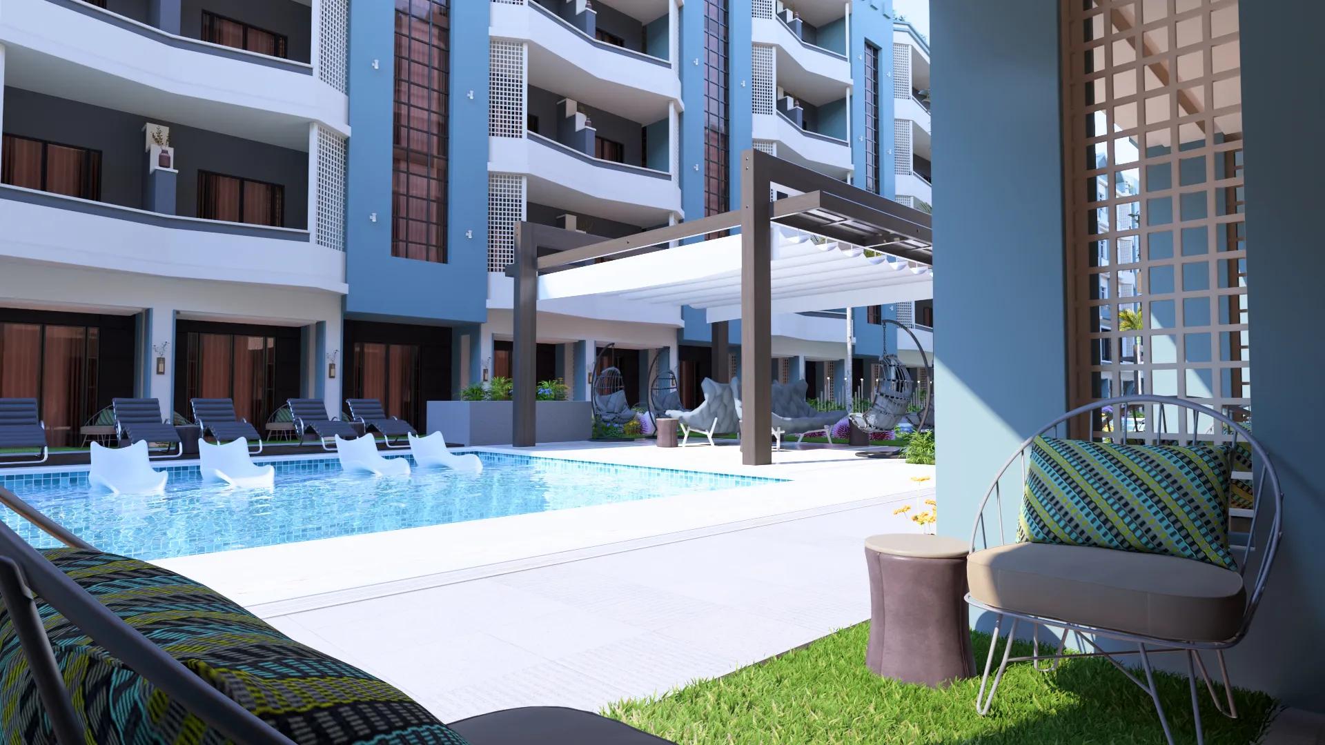 شقة 66م بإطلالة على حمام السباحة – الغردقة هايتس